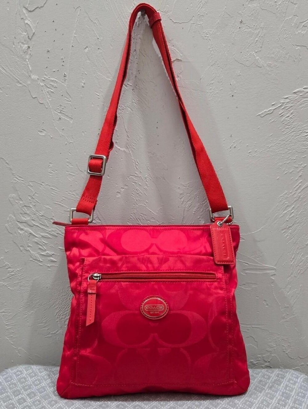 Coach Red Orange Signature Nylon Crossbody Bag